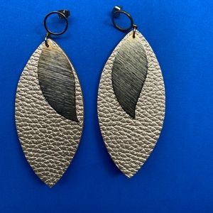 Leather & Brushed Metal Leaf Earrings